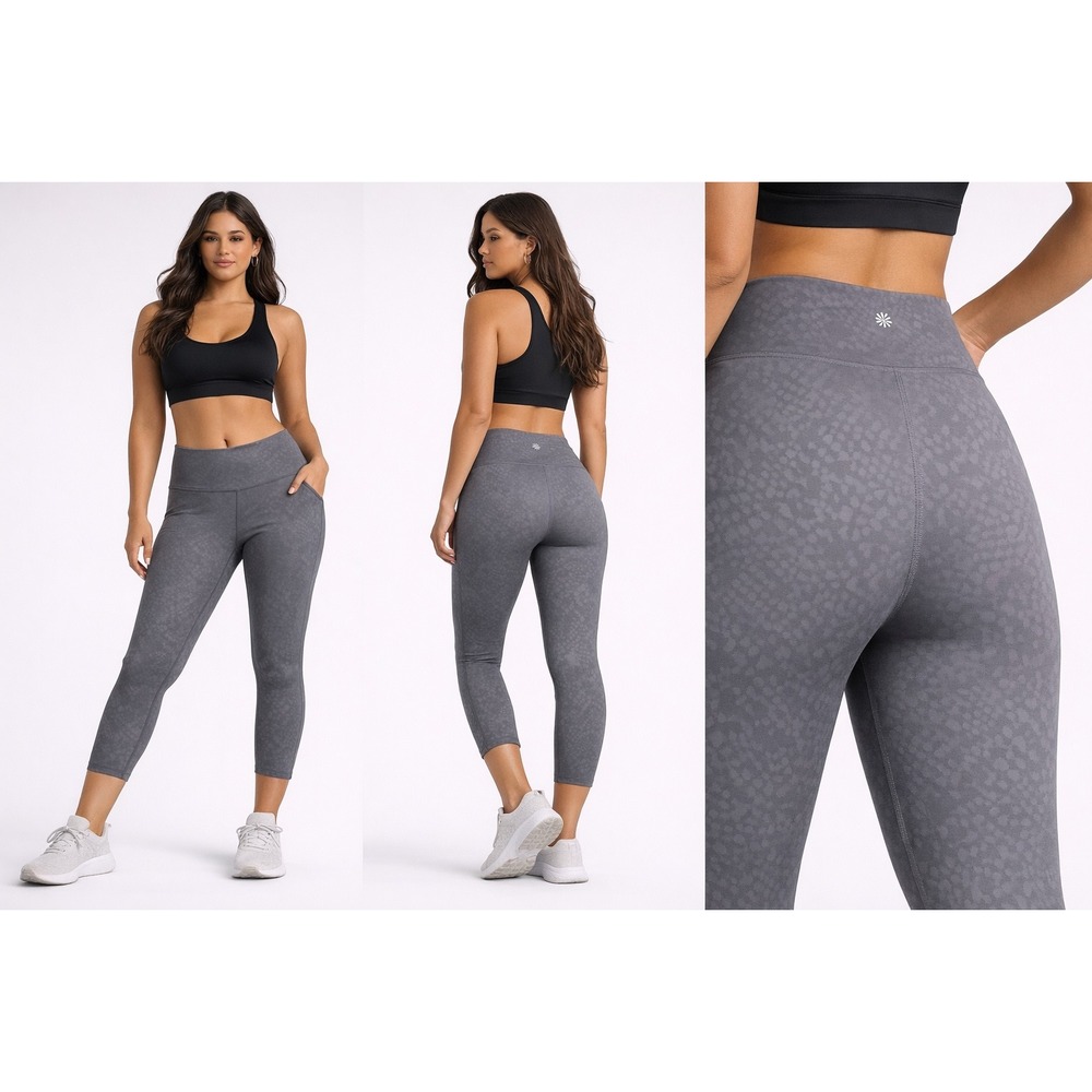 Athleta Salutation Stash Pocket II 7/8 Tight Grey Leopard Print Leggings Yoga